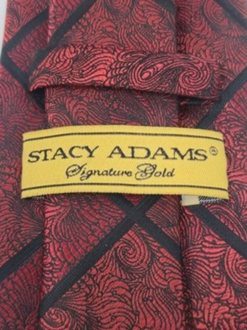 ​Stacy Adams Signature Gold Men's Tie Red Black Paisley Diamond Microfiber 3.5